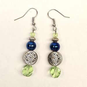 Handmade Earrings Green and Blue Glass Beaded Earrings